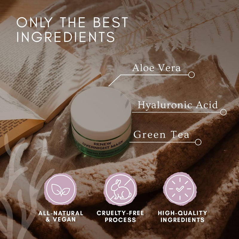 Doppeltree RENEW Overnight Face Mask with Aloe Vera Gel & Hyaluronic Acid, Anti Aging Hydrating Facial Mask for All Skin Types, Night Time Skin Care & Repair - Image 3